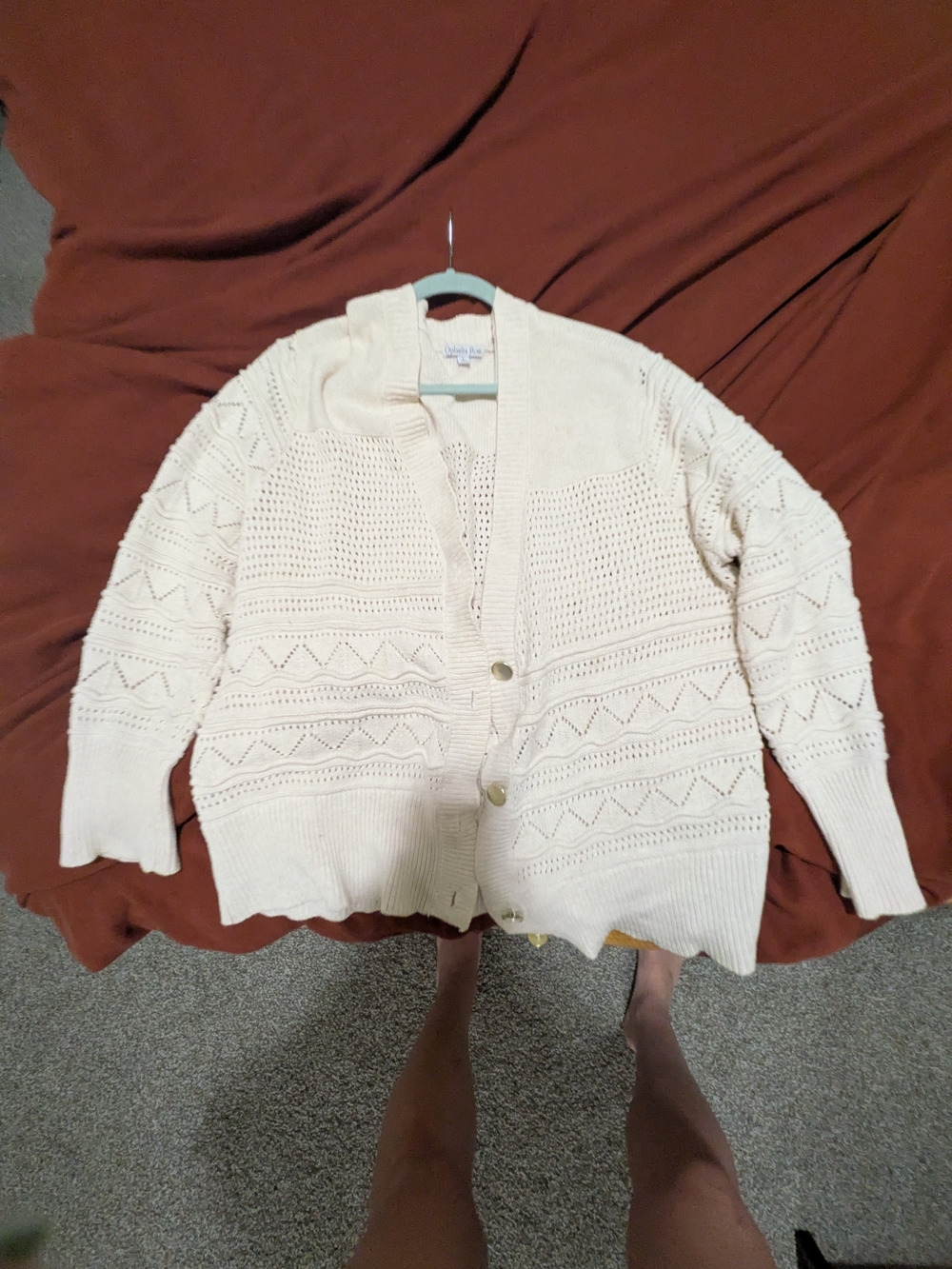 Open-Knit Cream Button Cardigan Sweater